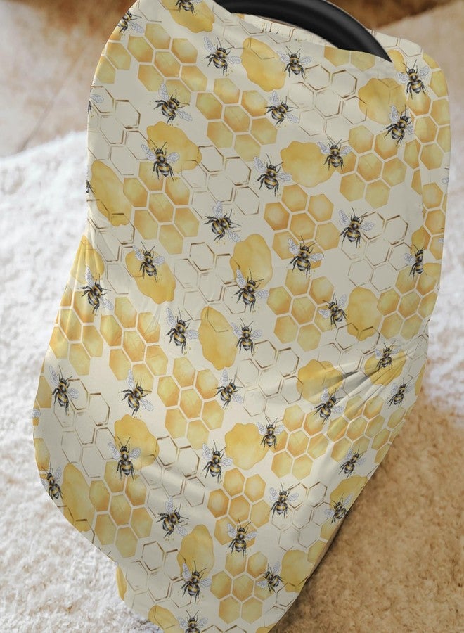 ZoUbqchY Honeycomb Bees Car Seat Covers for Babies Yellow Bee Honey Stretchy 5-in-1 Cover Adjustable Infant Carseat Cover Spring Summer Canopy Breathable Nursing Cover-Up - Image 2